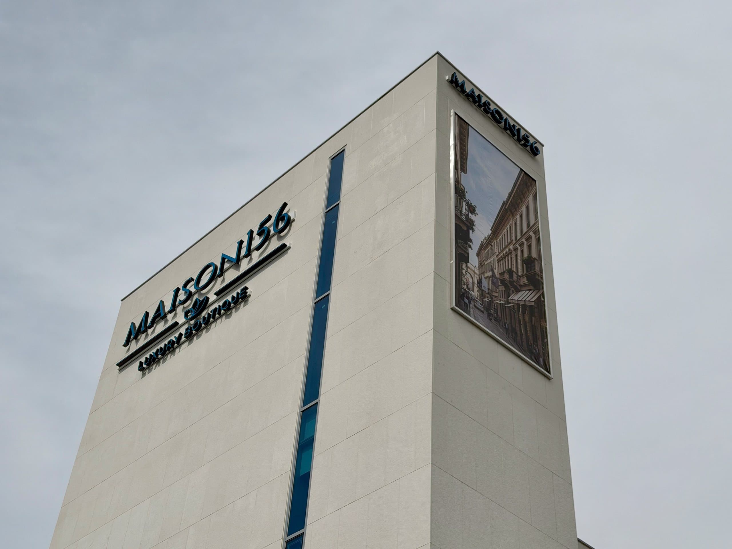 The tower with its large photographic panel of a European street