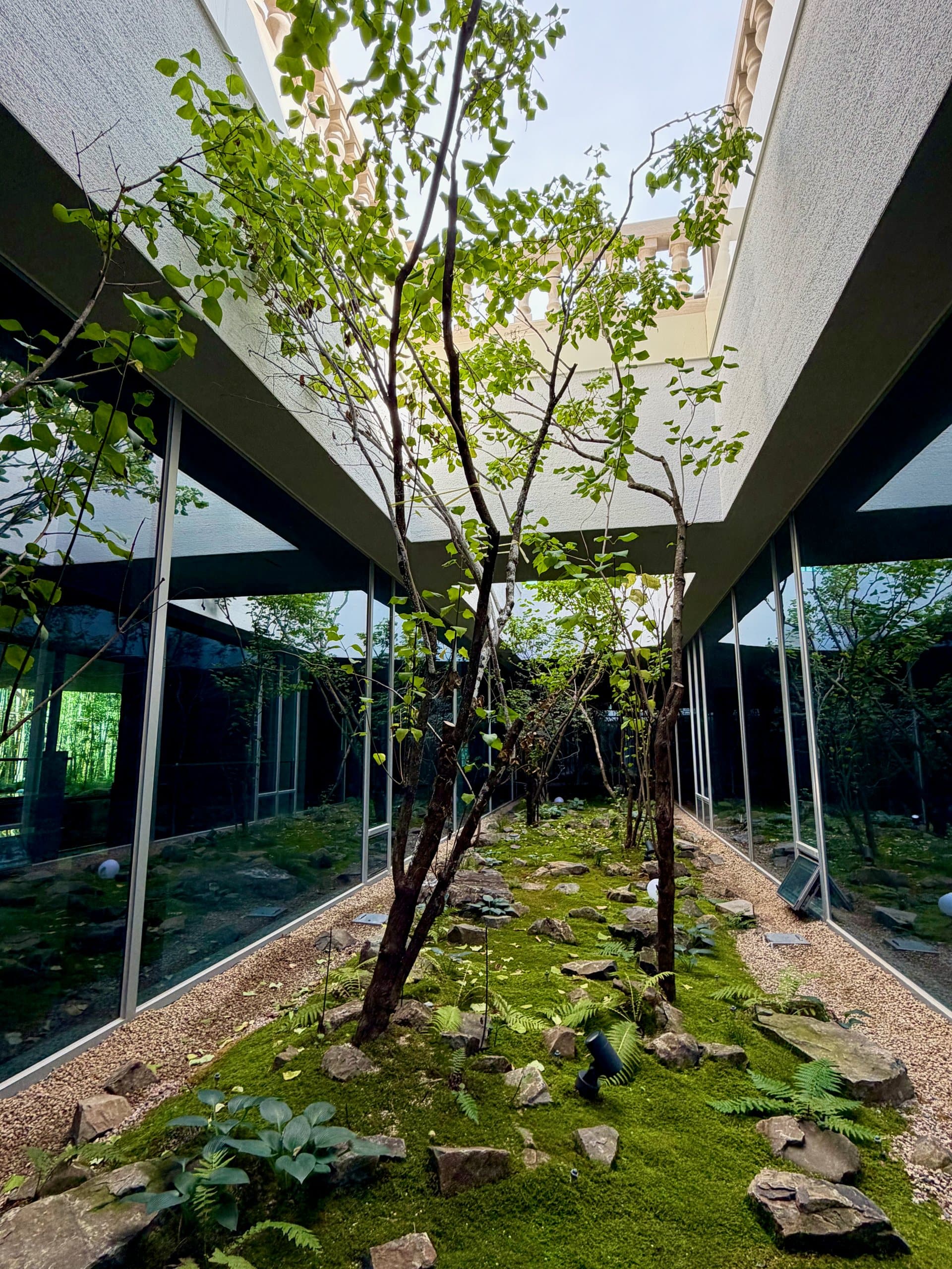 The moss garden at the centre of the building, open to the sky